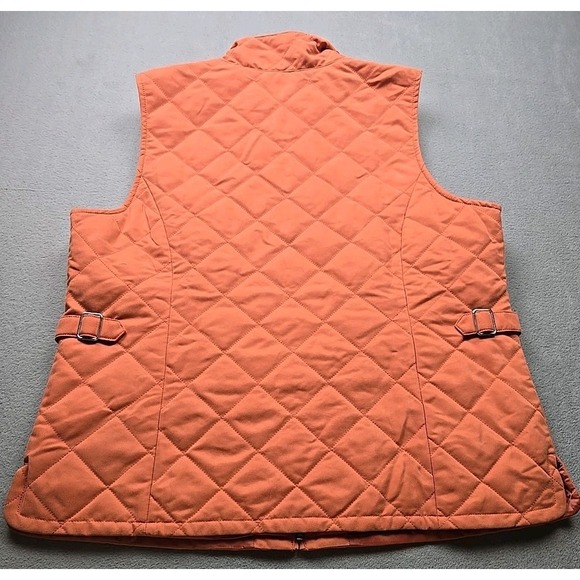 Orvis Women's Diamond Quilted Orange Full Zip Vest With Side Buckles Size Medium - Picture 8 of 10